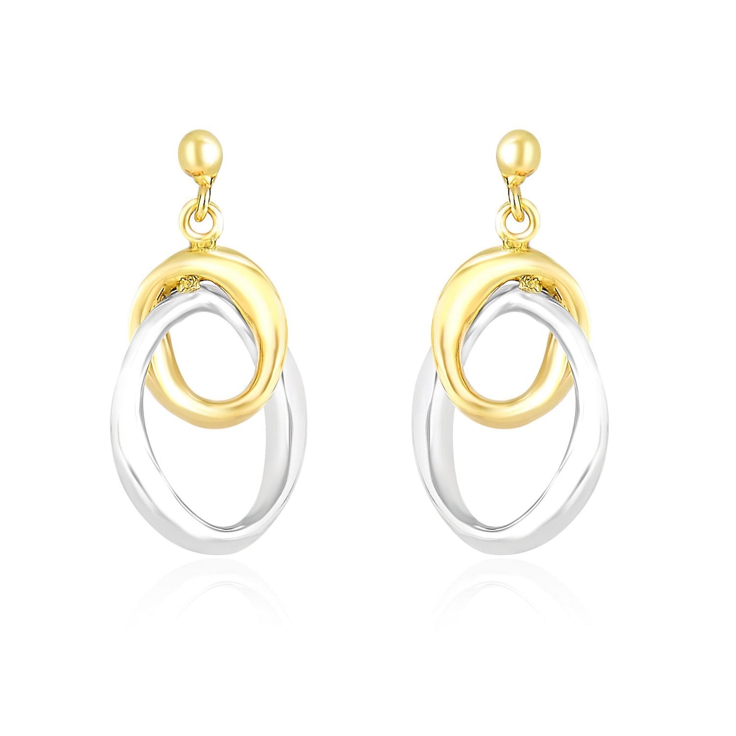 14k Two-Tone Gold Drop Earrings with Interlaced Oval Sections-0