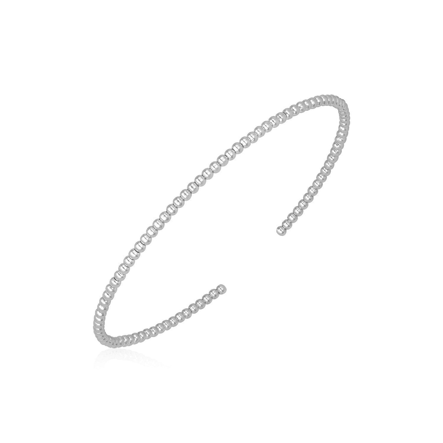 14k White Gold High Polish Bead Cuff Bangle (2mm)-0