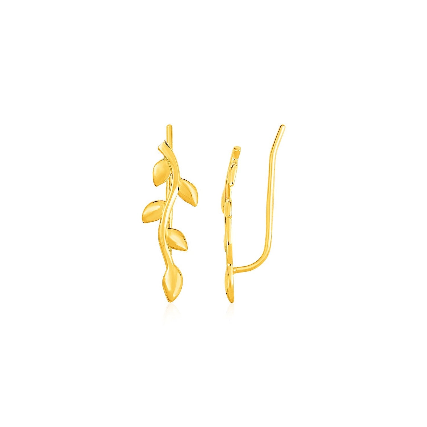Leafy Branch Motif Climber Earrings in 14k Yellow Gold-0