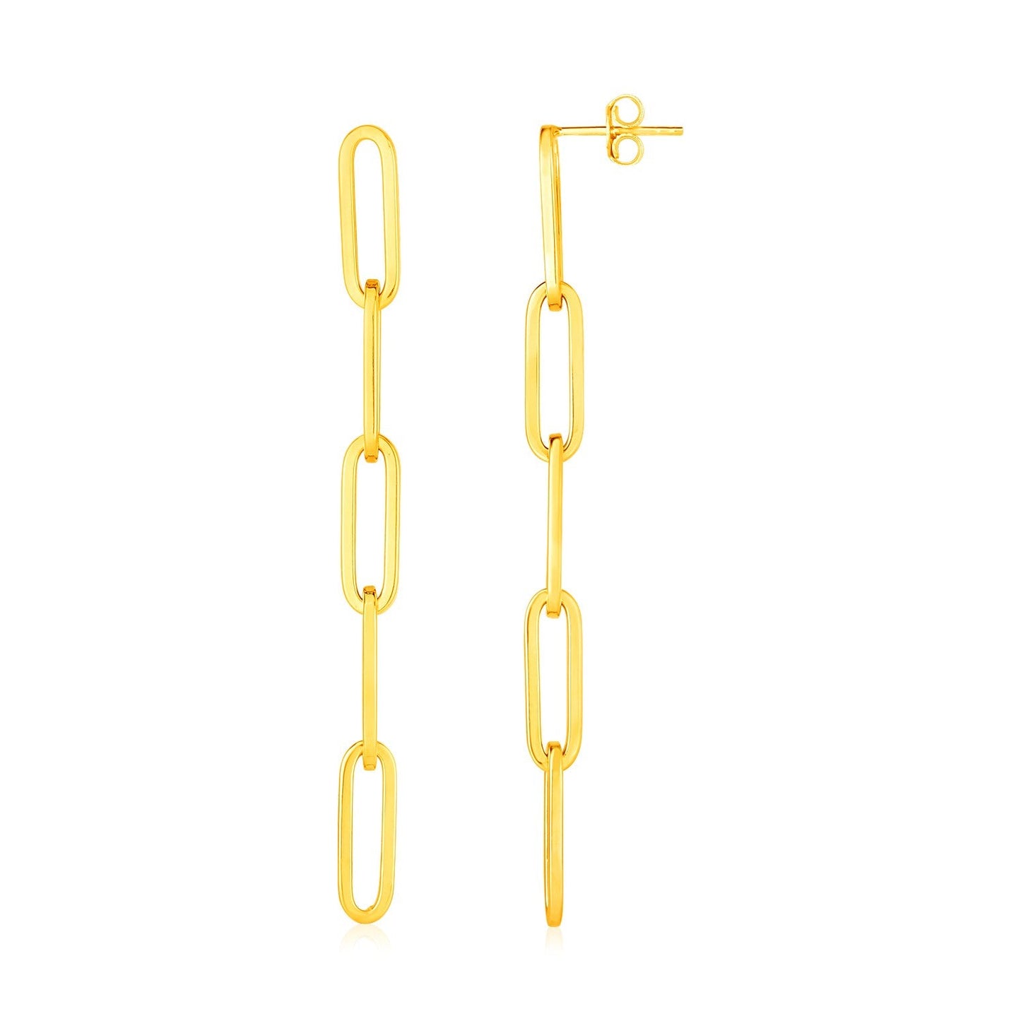 14K Yellow Gold Five Link Paperclip Chain Earrings-0