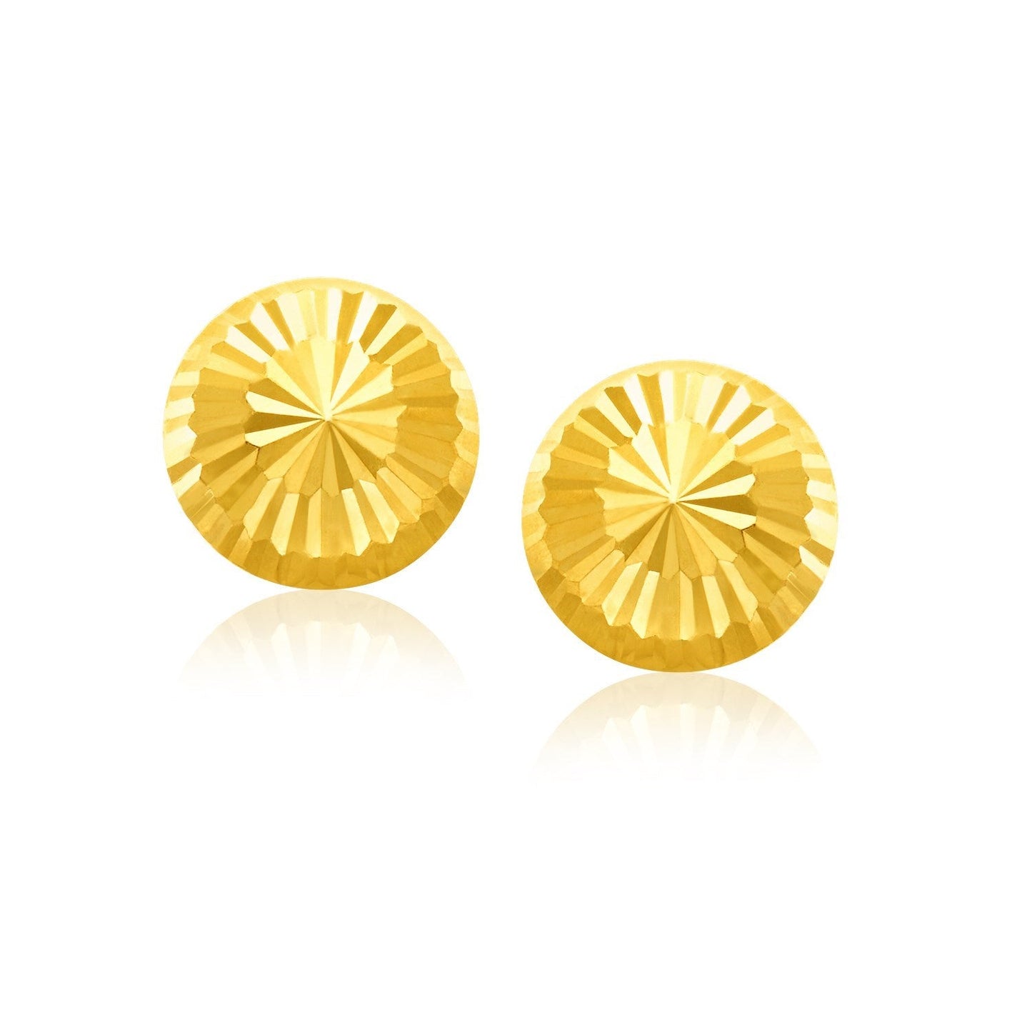 14k Yellow Gold Diamond Cut Flat Design Stud Earrings-0