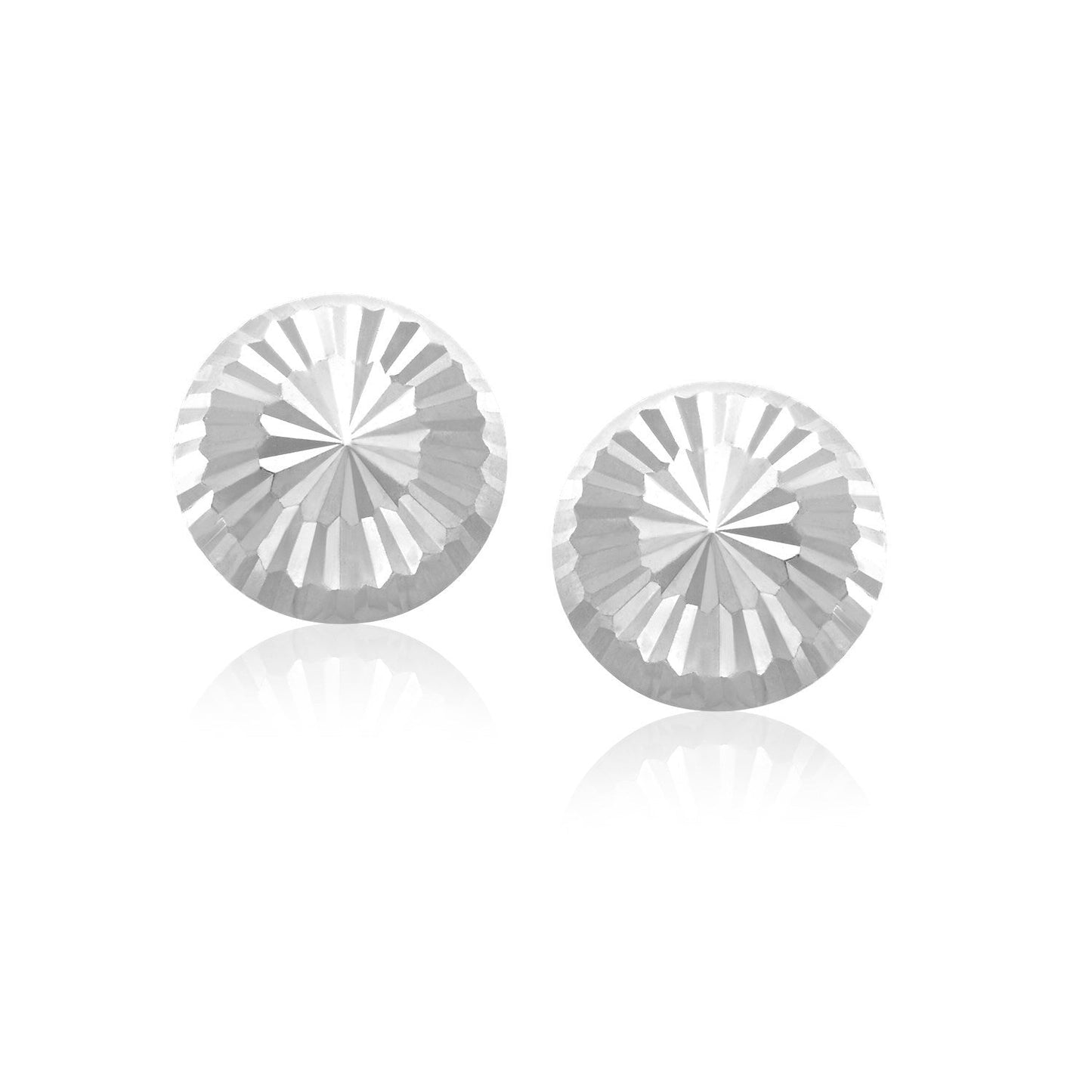 14k White Gold Diamond Cut Flat Design Stud Earrings-0