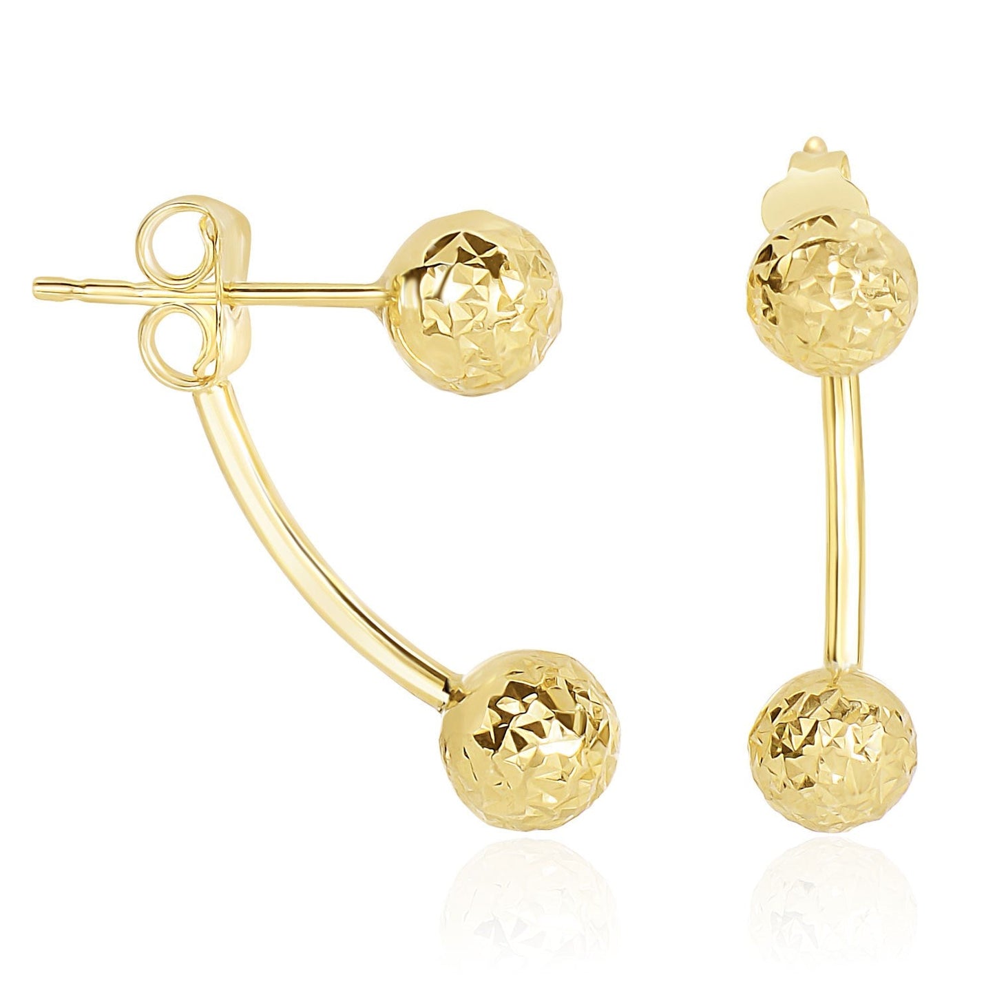 14k Yellow Gold Double Sided Diamond Cut Ball Earrings-0