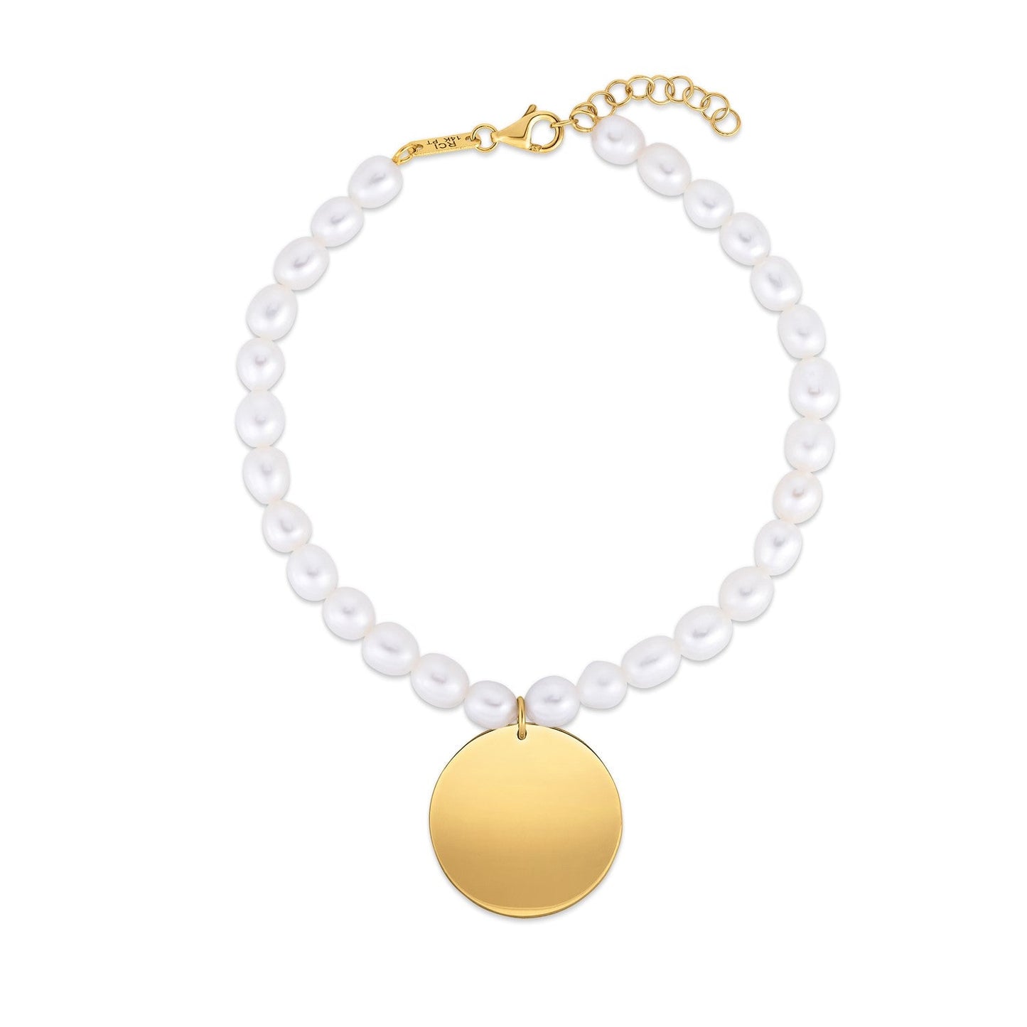 14k Yellow Gold Pearl Tag Charm Bracelet-1