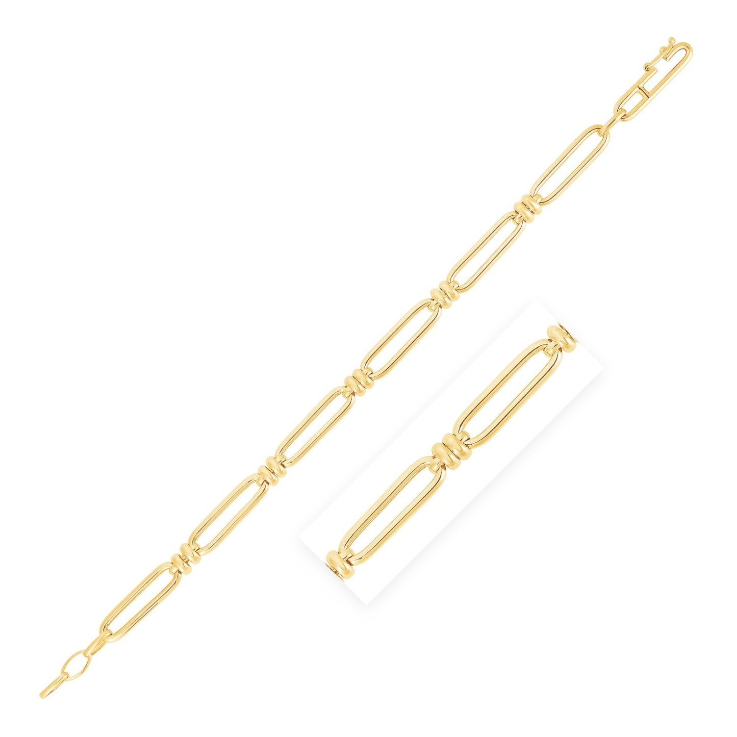 14k Yellow Gold High Polish Paperclip Double Bar Link Chain Bracelet-0