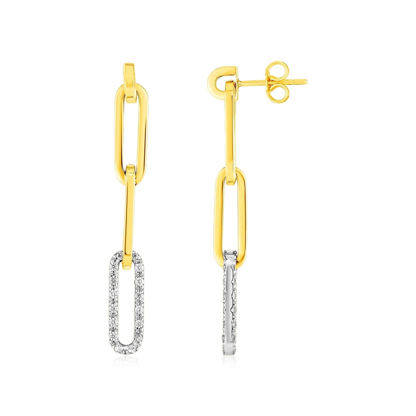 14k Yellow Gold Paperclip Chain Dangle Earrings with Diamonds-0