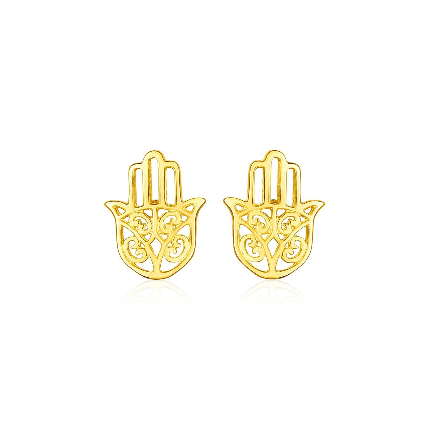 14k Yellow Gold Polished Hand of Hamsa Post Earrings-0