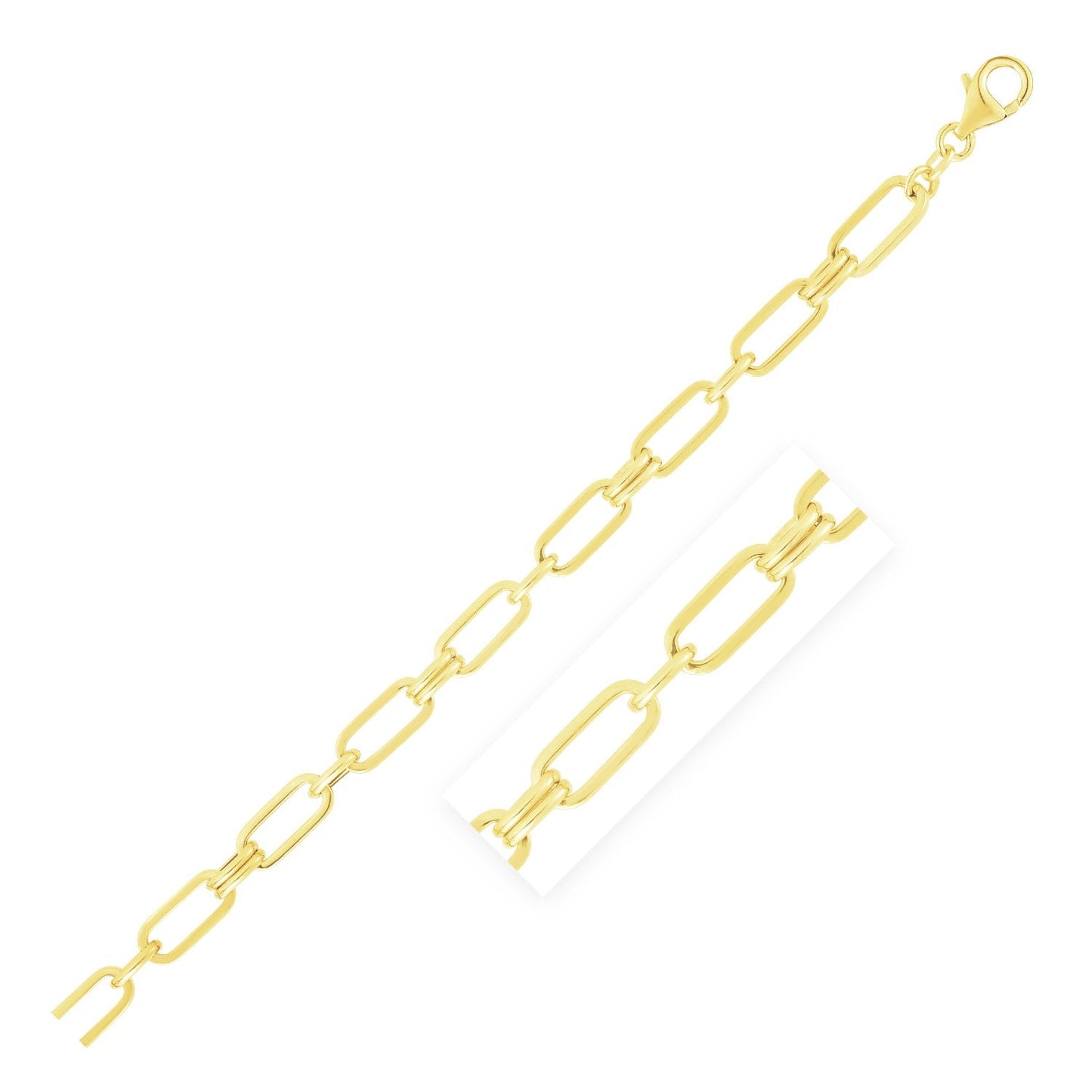 14k Yellow Gold High Polish Paperclip Rondel Link Chain Bracelet-0