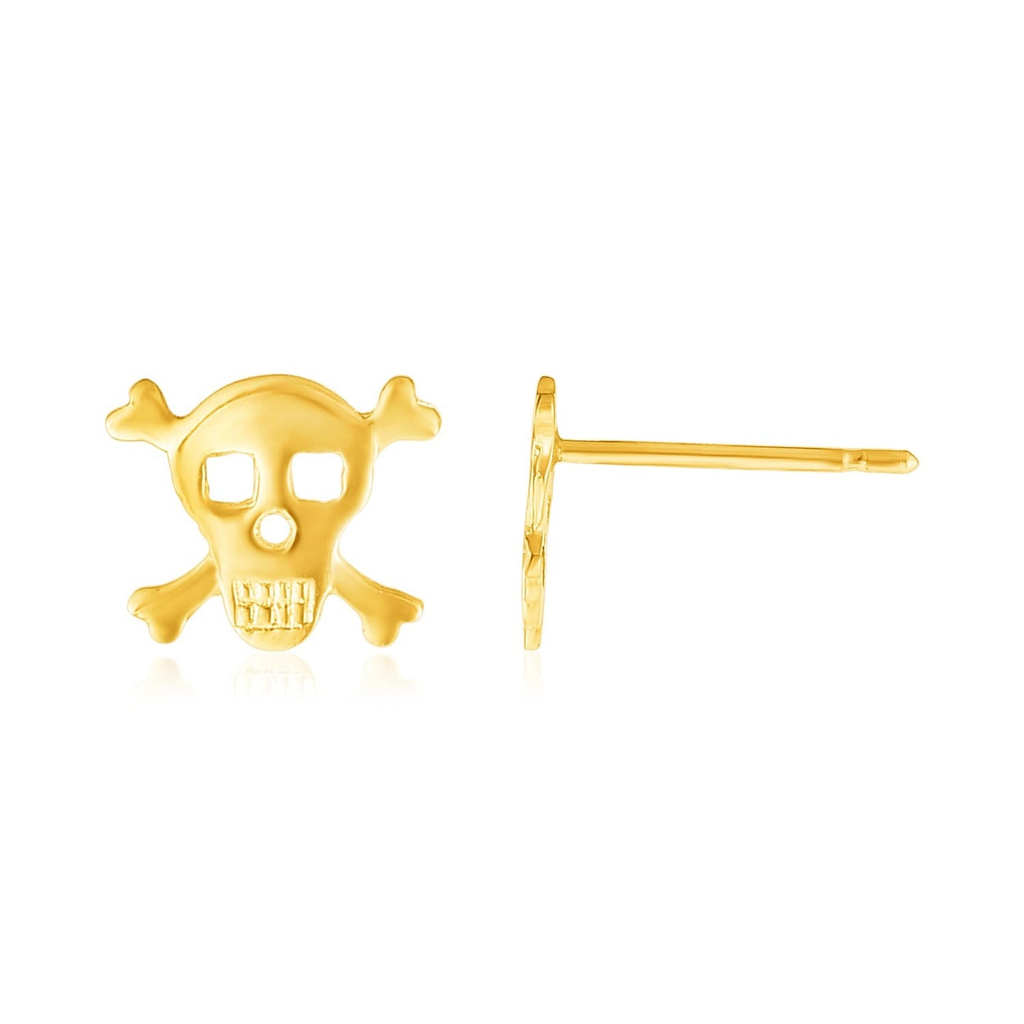 14K Yellow Gold Skull and Crossbones Post Earrings-0