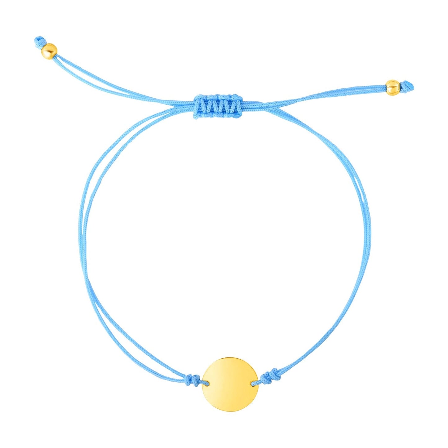 9 1/4 inch Blue Cord Adjustable Bracelet with 14k Yellow Gold Circle-0