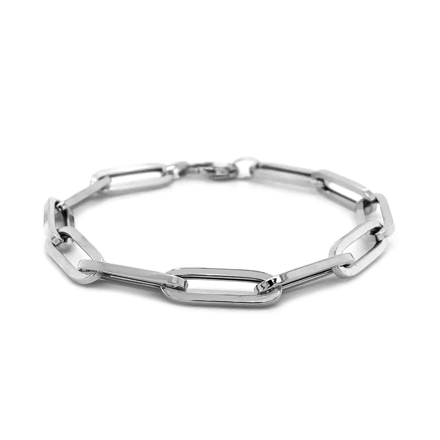 14K White Gold Extra Wide Paperclip Chain Bracelet-2