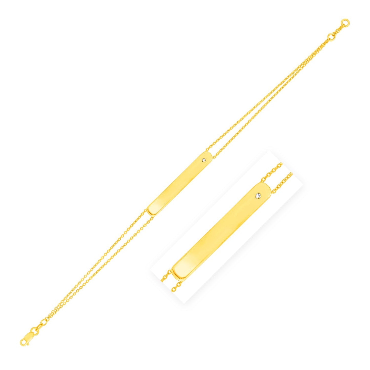 14K Yellow Gold Engravable Bar Bracelet with Diamond-0
