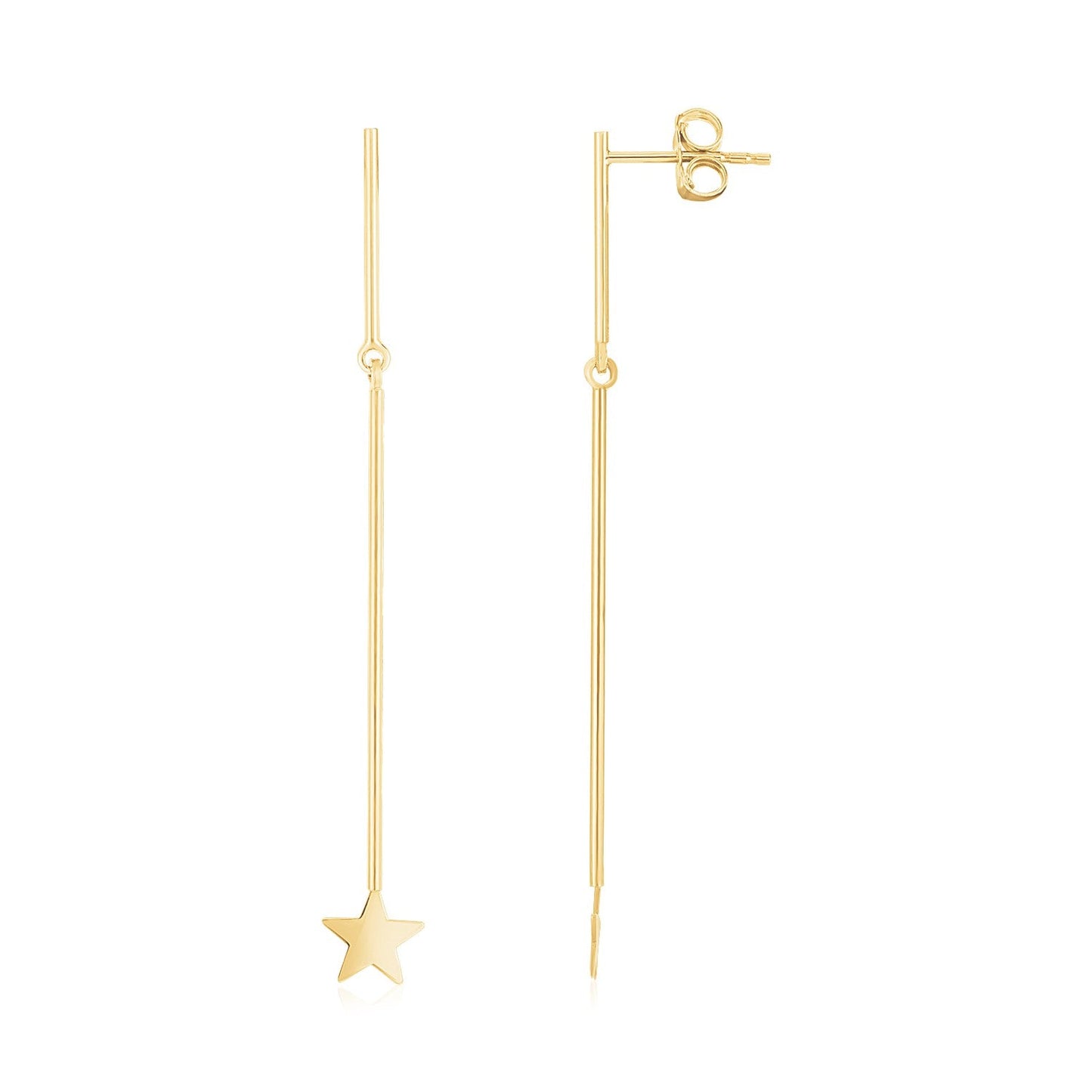 14K Yellow Gold Star Drop Earrings-0
