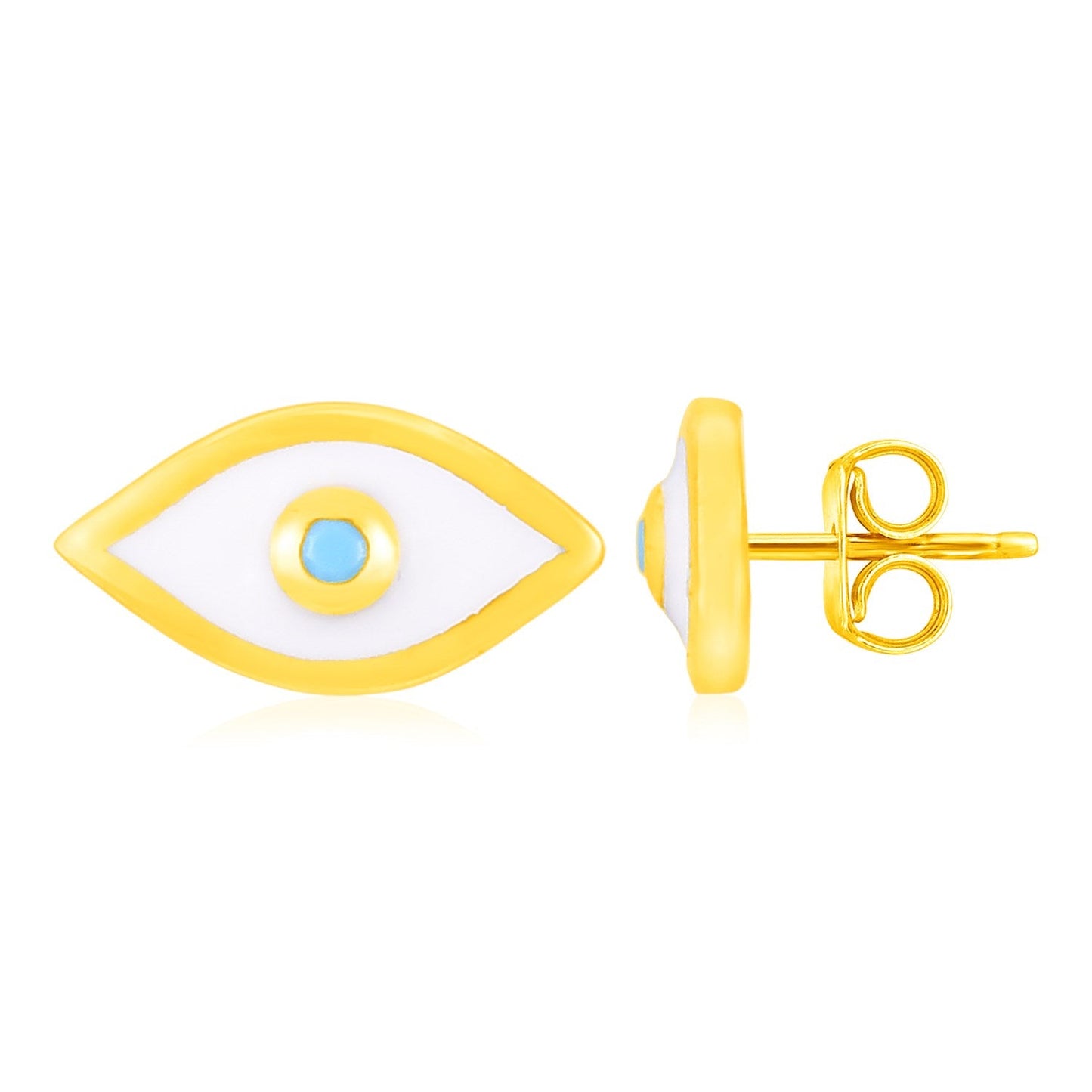 14K Yellow Gold Evil Eye Earrings with Enamel-0