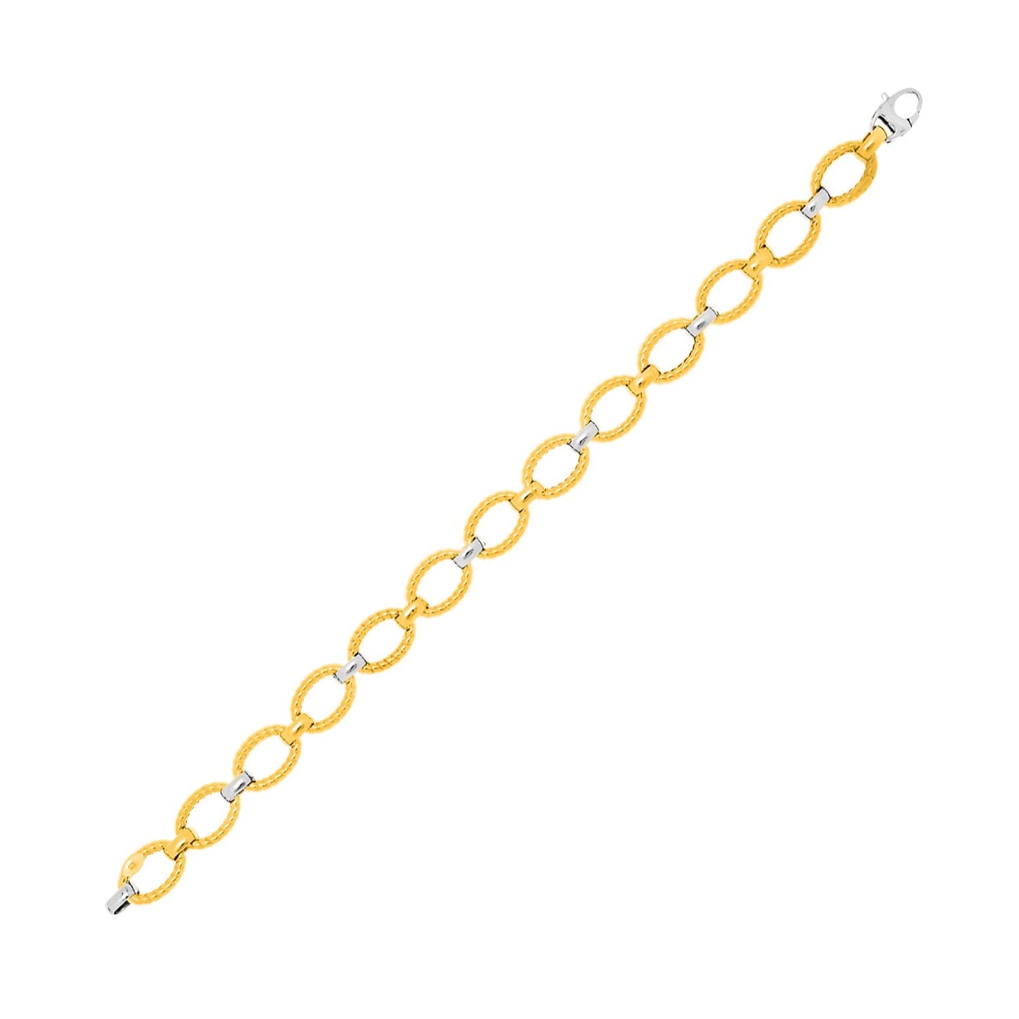 14k Two-Tone Gold Chain Bracelet with Textured Oval Links-0