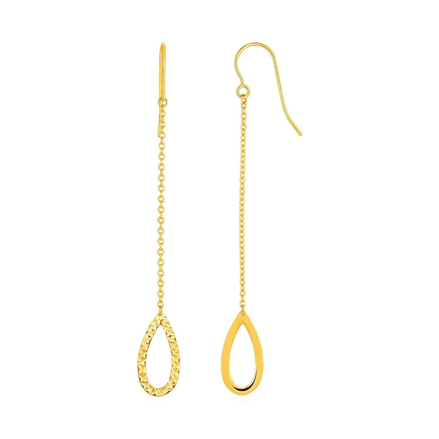 Textured Pear Shaped Long Drop Earrings in 14k Yellow Gold-0