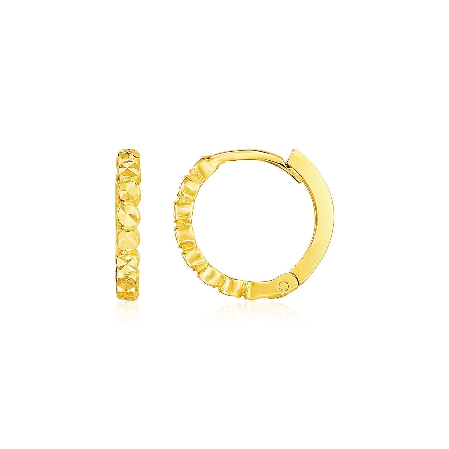 14k Yellow Gold Petite Textured Round Hoop Earrings-0