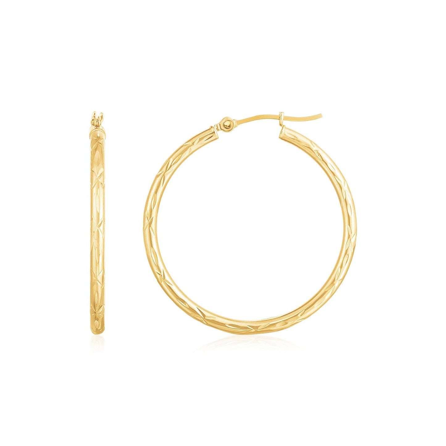 14K Yellow Gold Diamond Cut Hoop Earrings-0