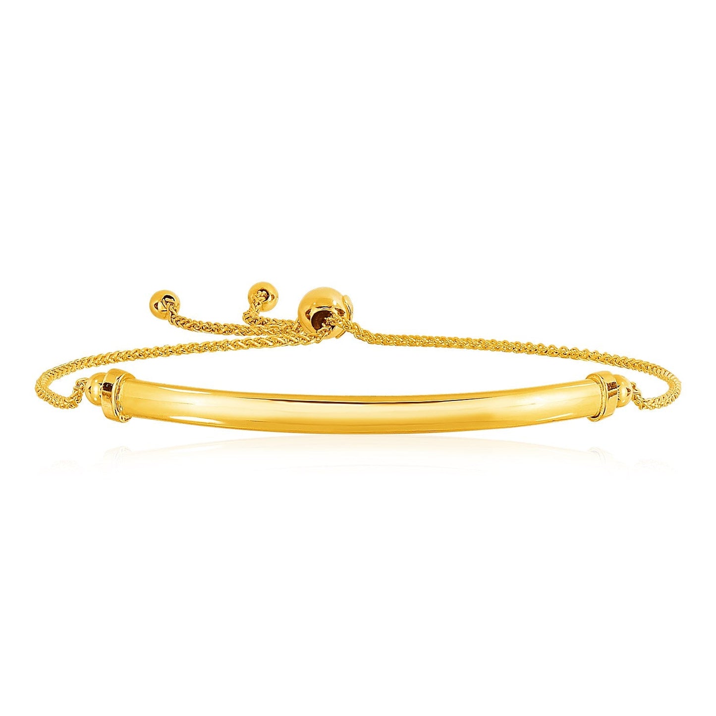 14k Yellow Gold Smooth Curved Bar and Lariat Style Bracelet-1