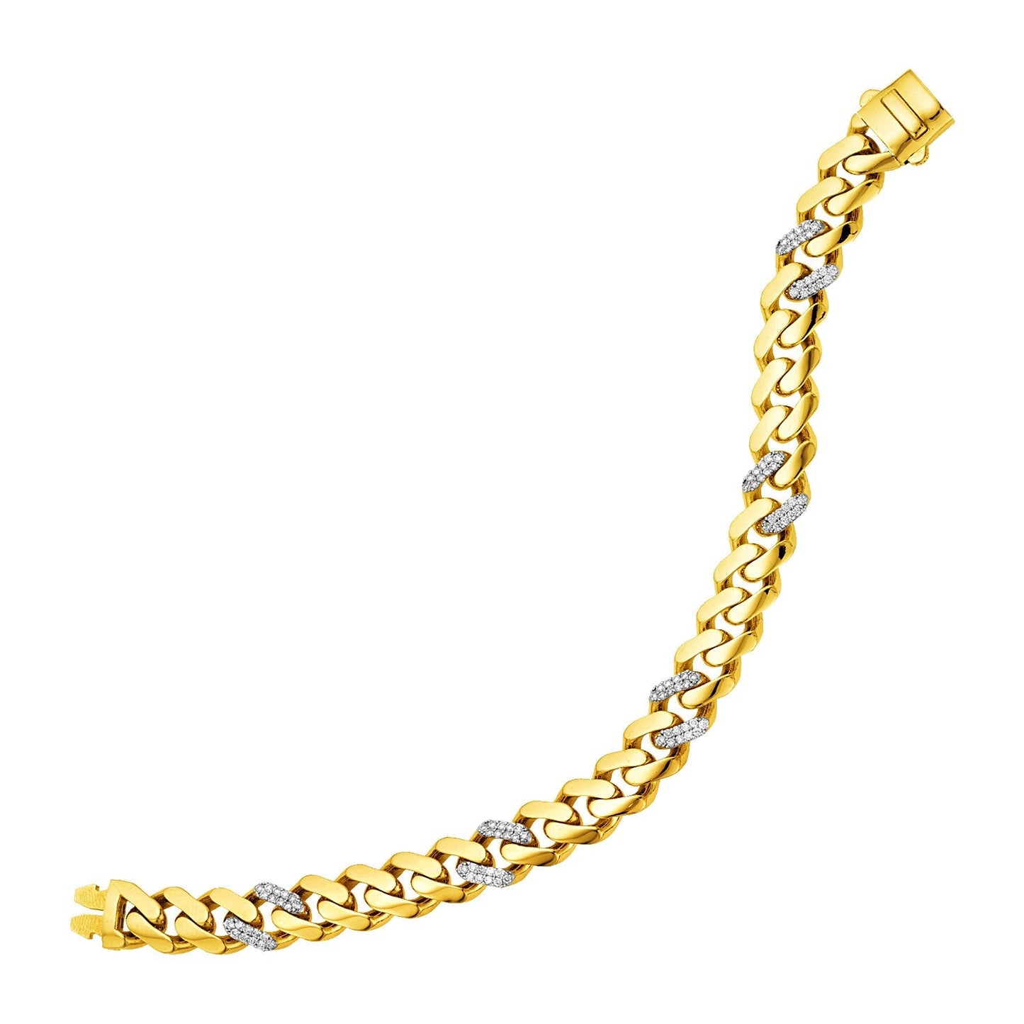 14k Yellow Gold Polished Curb Chain Bracelet with Diamonds-0