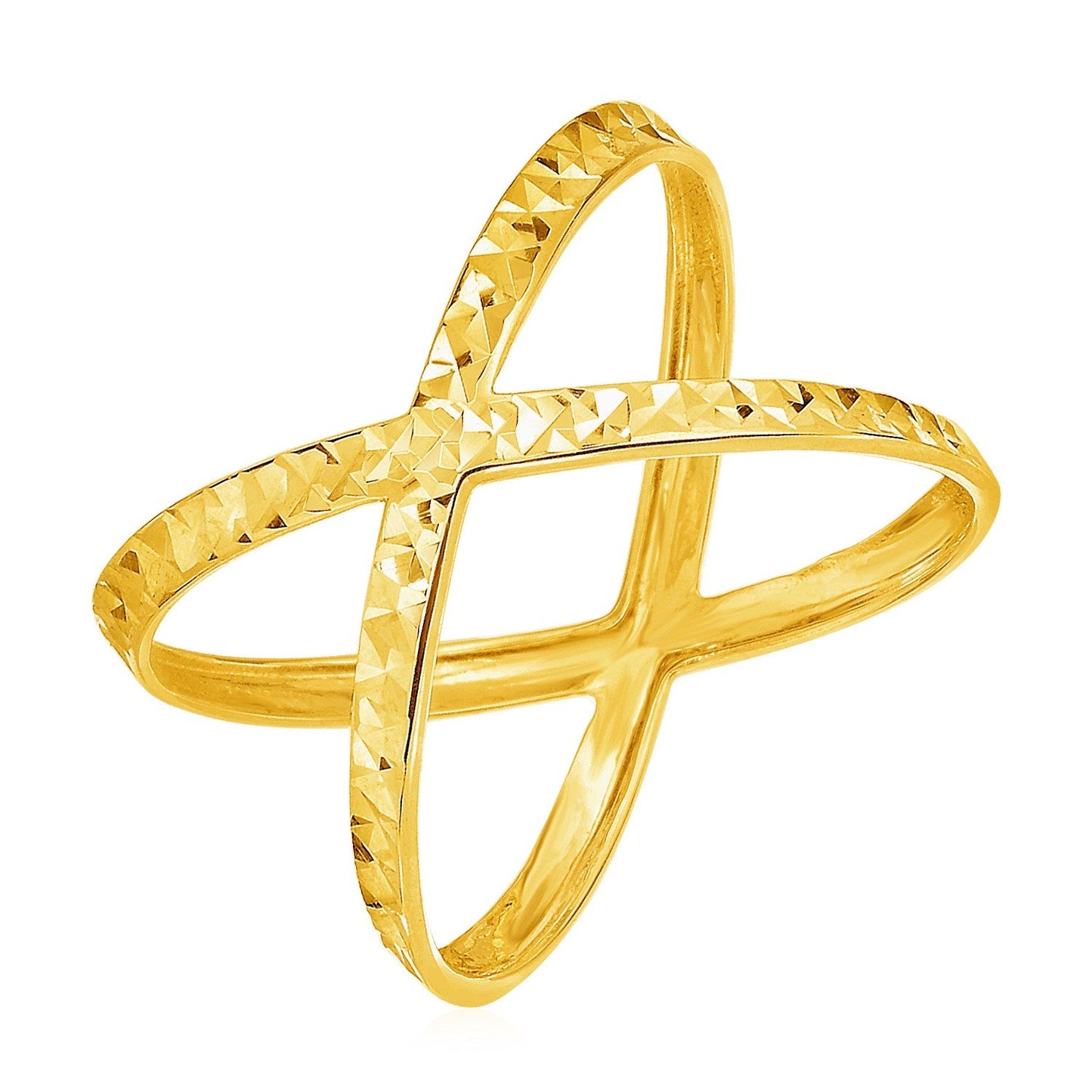 14k Yellow Gold Textured X Profile Ring-0