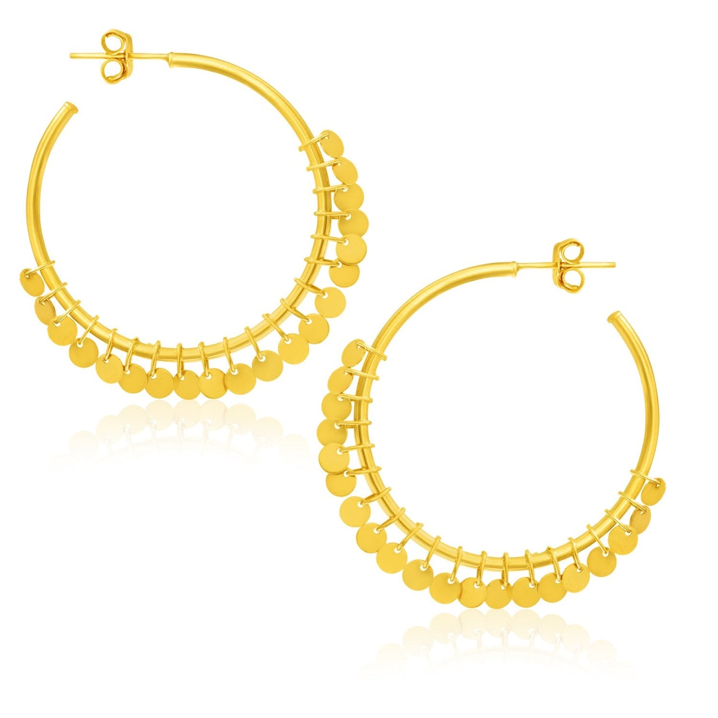 14k Yellow Gold Hoop Style Earrings with Dangling Sequins-0