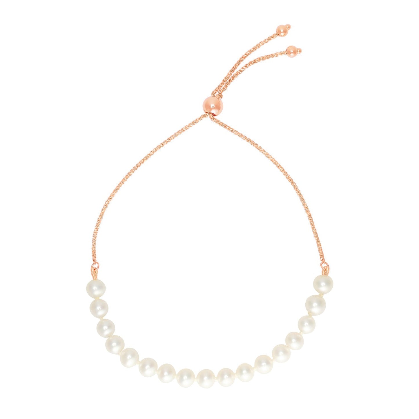 14k Rose Gold Adjustable Friendship Bracelet with Pearls-0