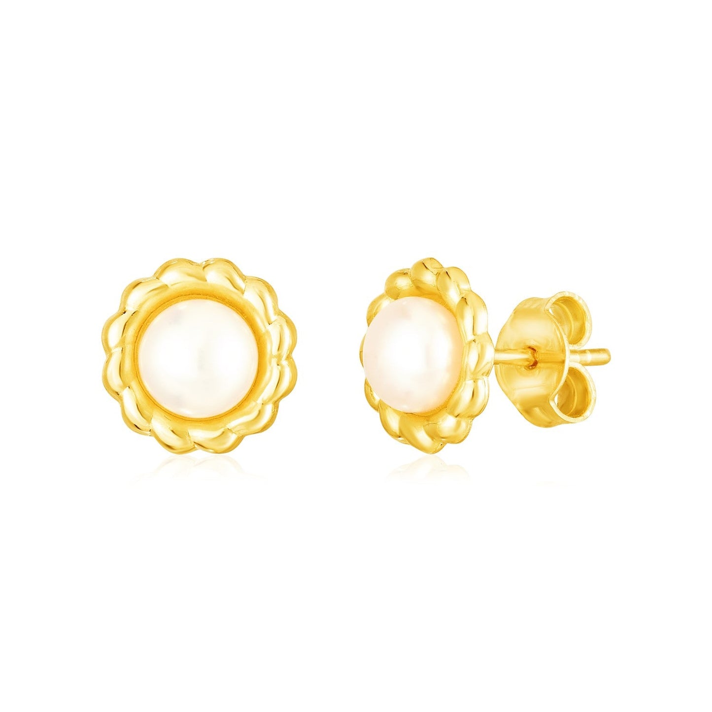 14k Yellow Gold Flower Stud Earrings with Pearls-0