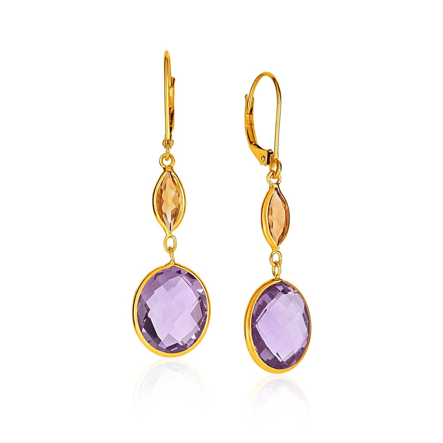 14k Yellow Gold Drop Earrings with Citrine and Amethyst Briolettes-0