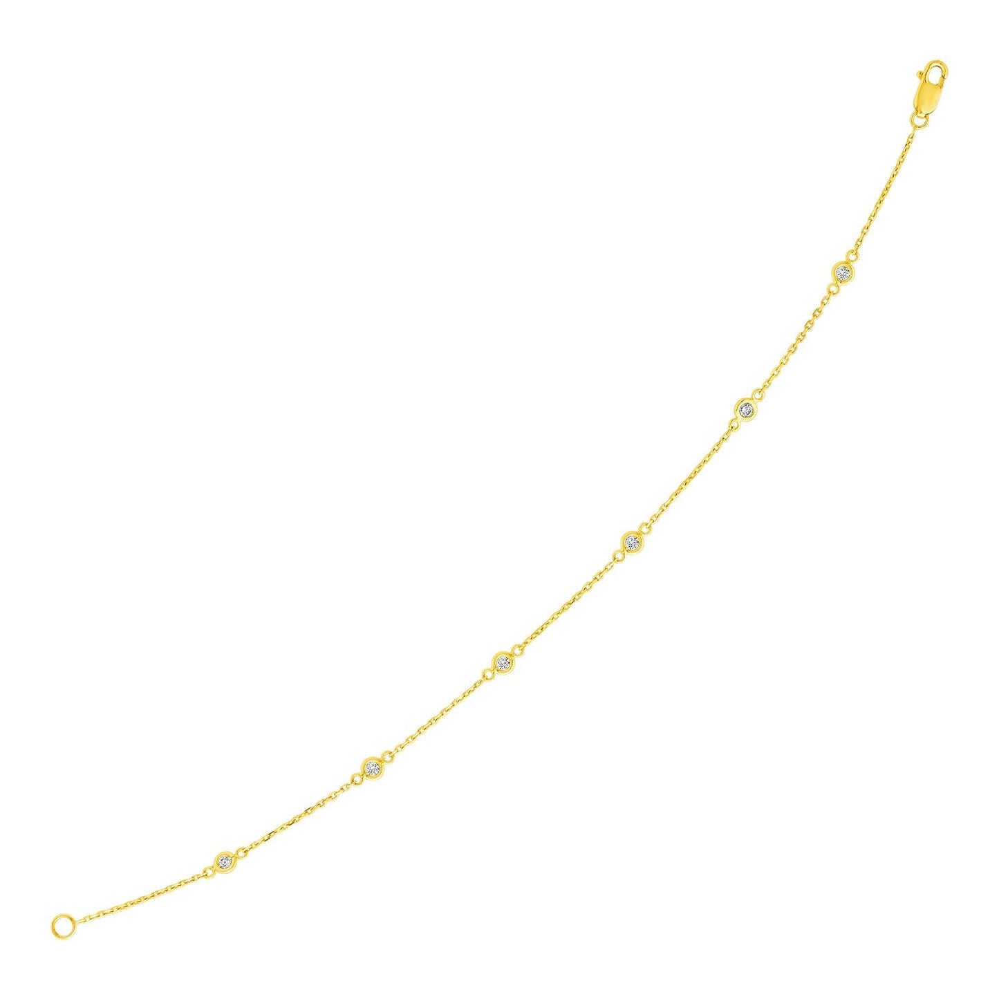 14k Yellow Gold 7 inch Bracelet with Diamond Stations-0