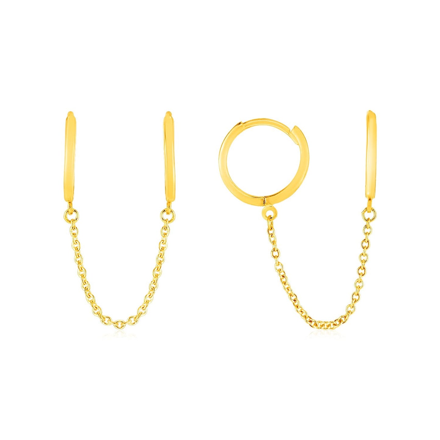 14k Yellow Gold Two Hole Huggie Style Hoop Earrings-0
