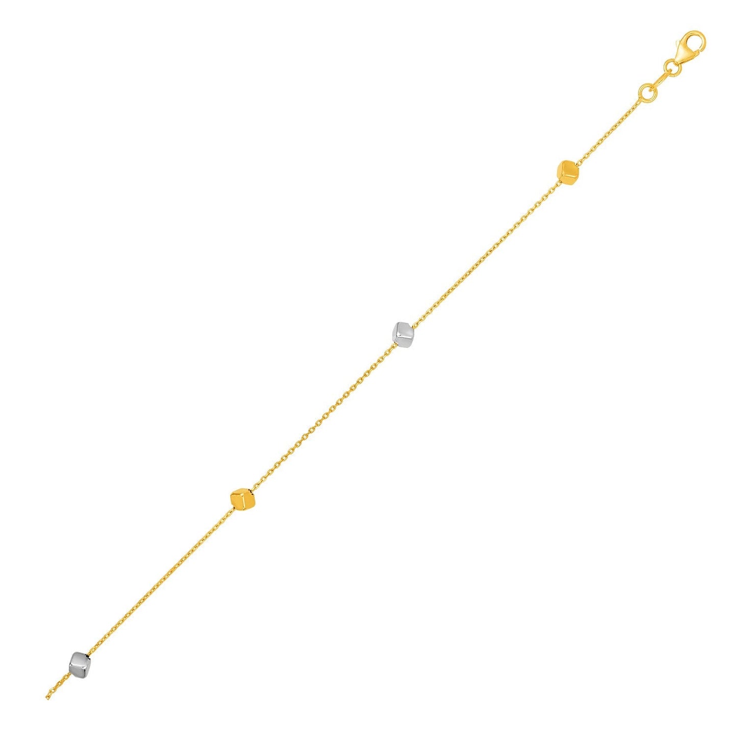 14k Two Tone Gold Bracelet with Polished Cubes-0