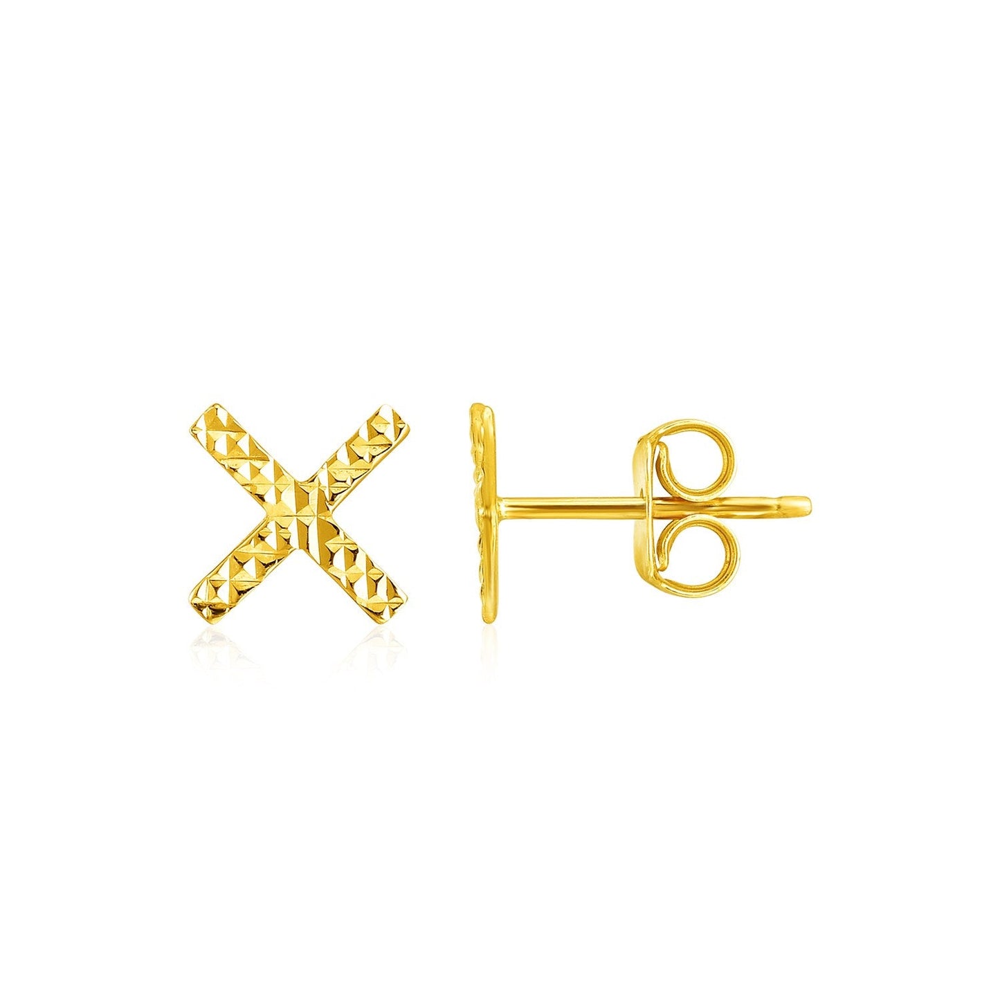 14k Yellow Gold Textured X Post Earrings-0