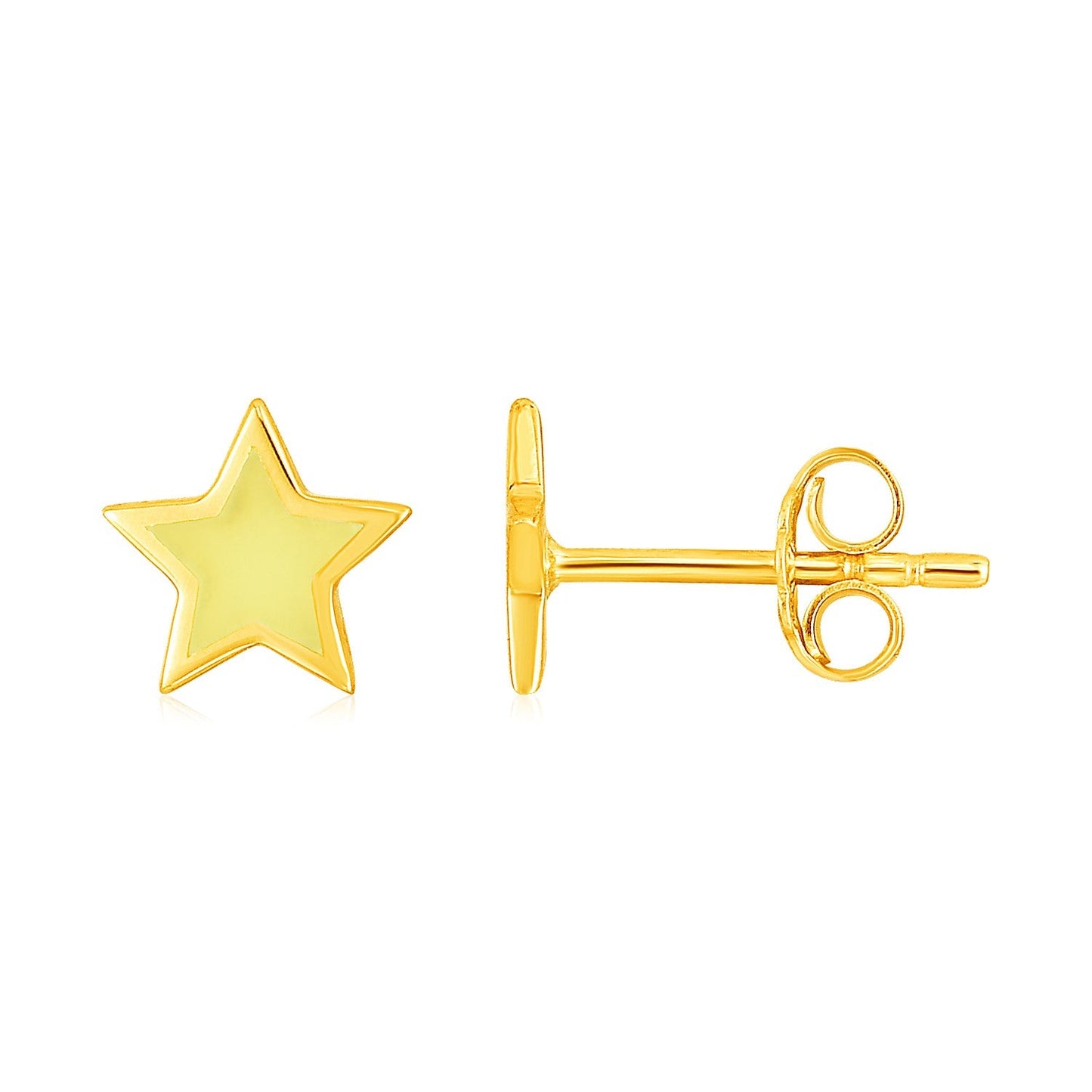 14k Yellow Gold and Enamel Yellow Star Stud Earrings-0