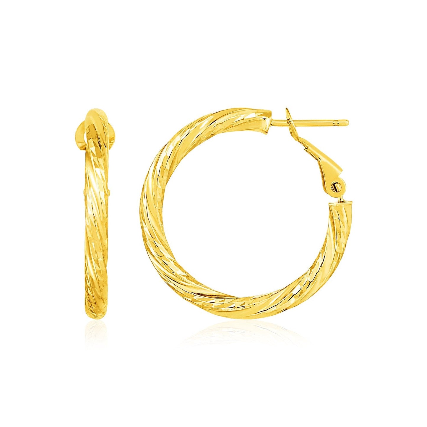 14k Yellow Gold Petite Twisted Round Hoop Earrings-0