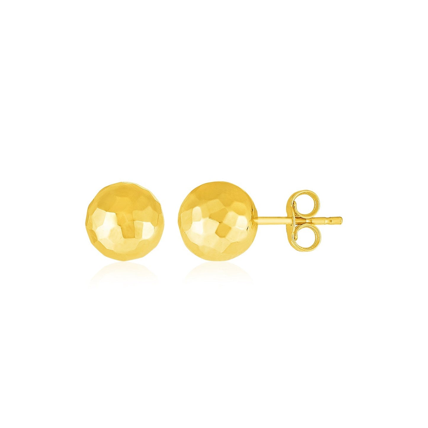 14k Yellow Gold Ball Earrings with Faceted Texture-0