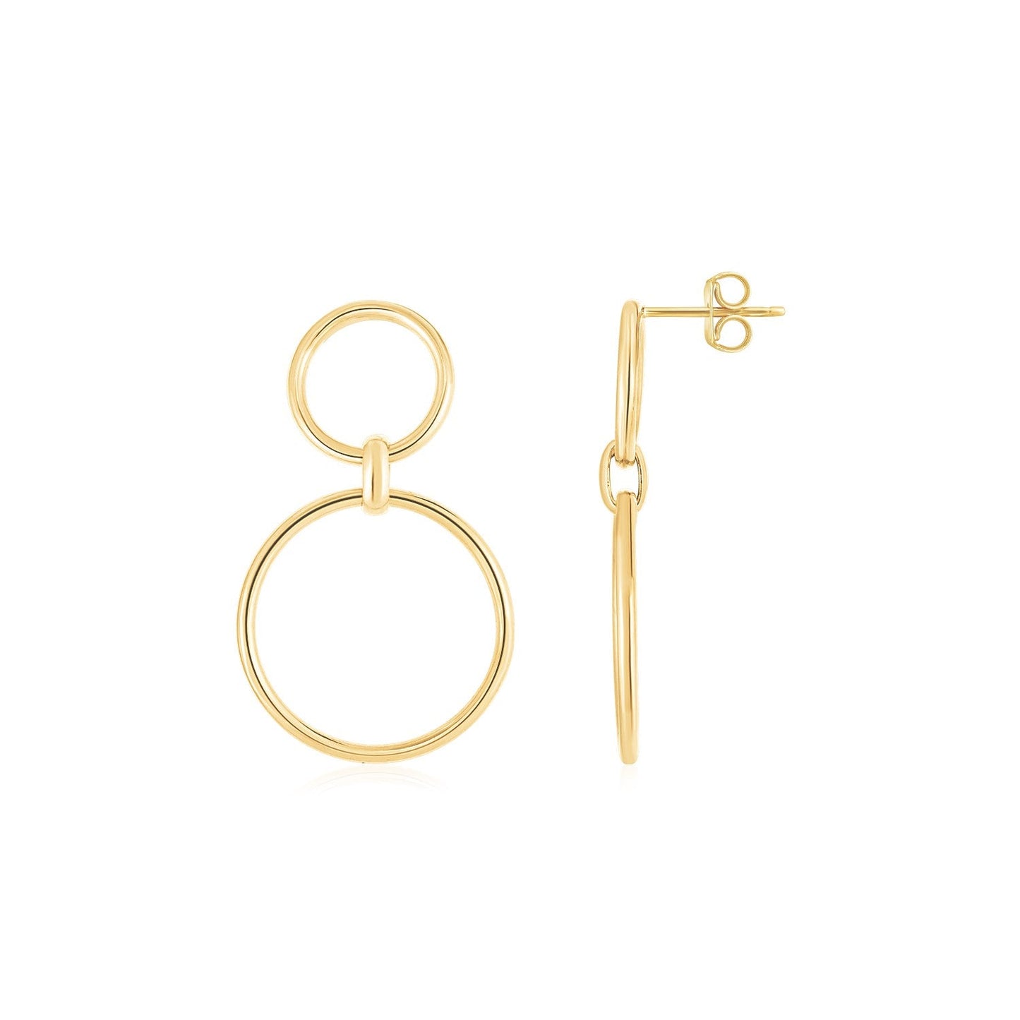 14K Yellow Gold Round Link Circle Drop Earrings-0