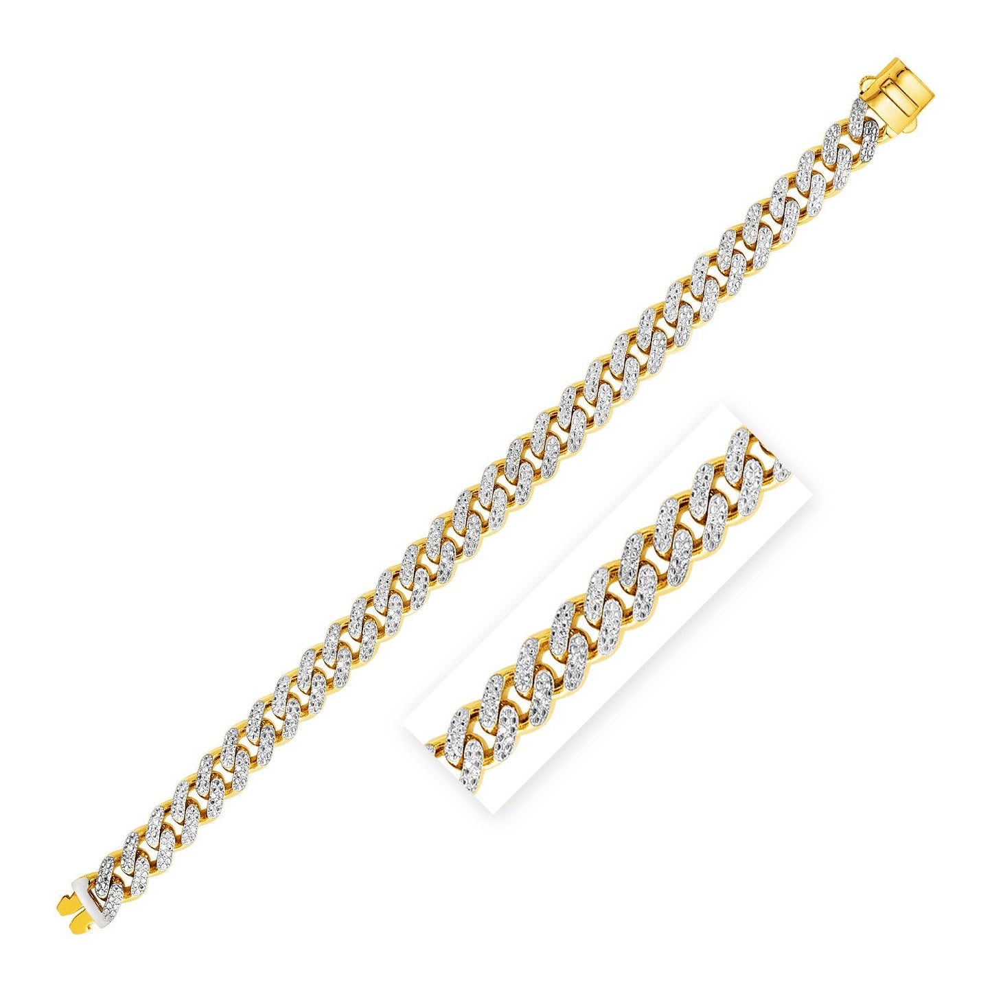14k Two Tone Gold Curb Chain Bracelet with Diamond Pave Links-0