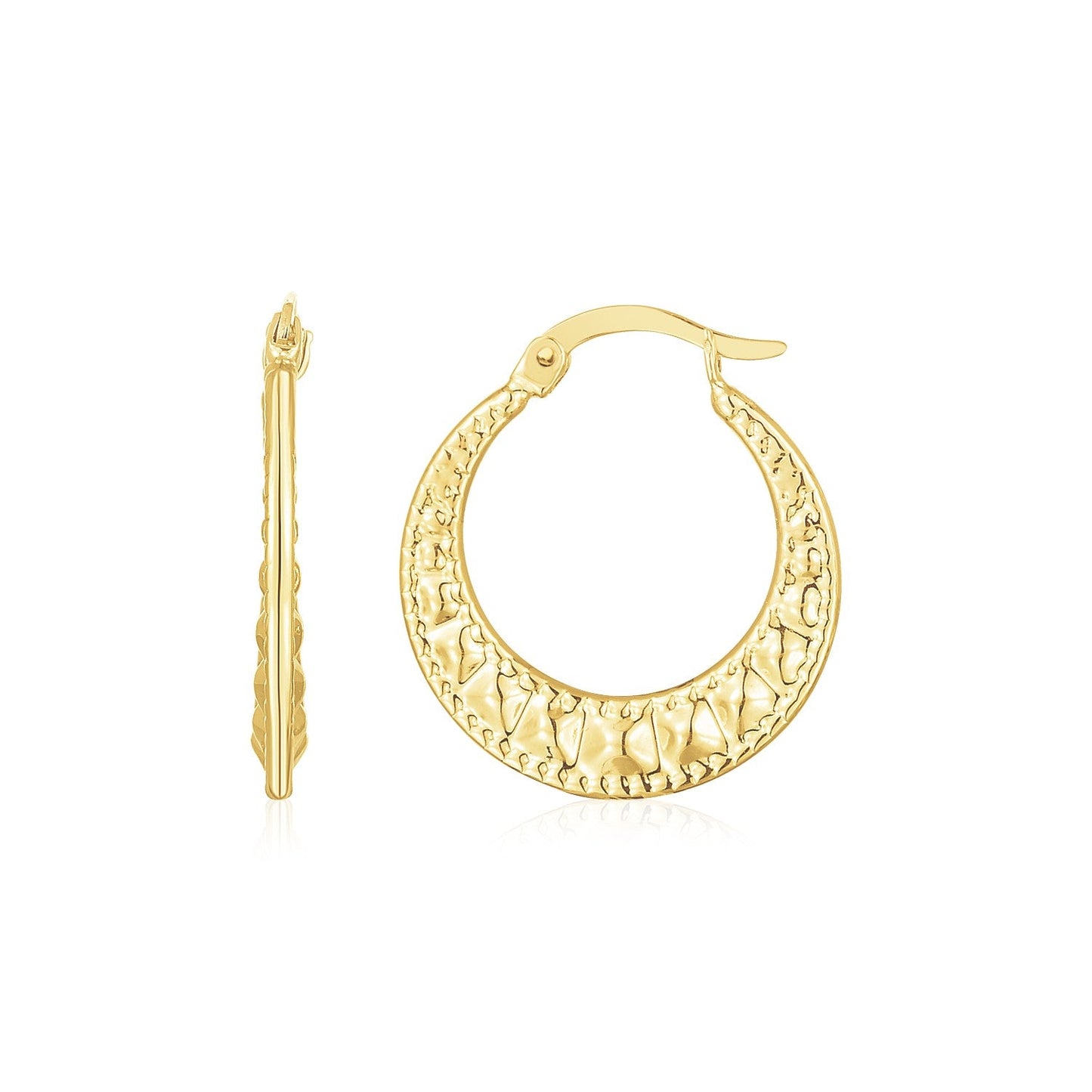14K Yellow Gold Puffed Wavy Textured Hoops-0