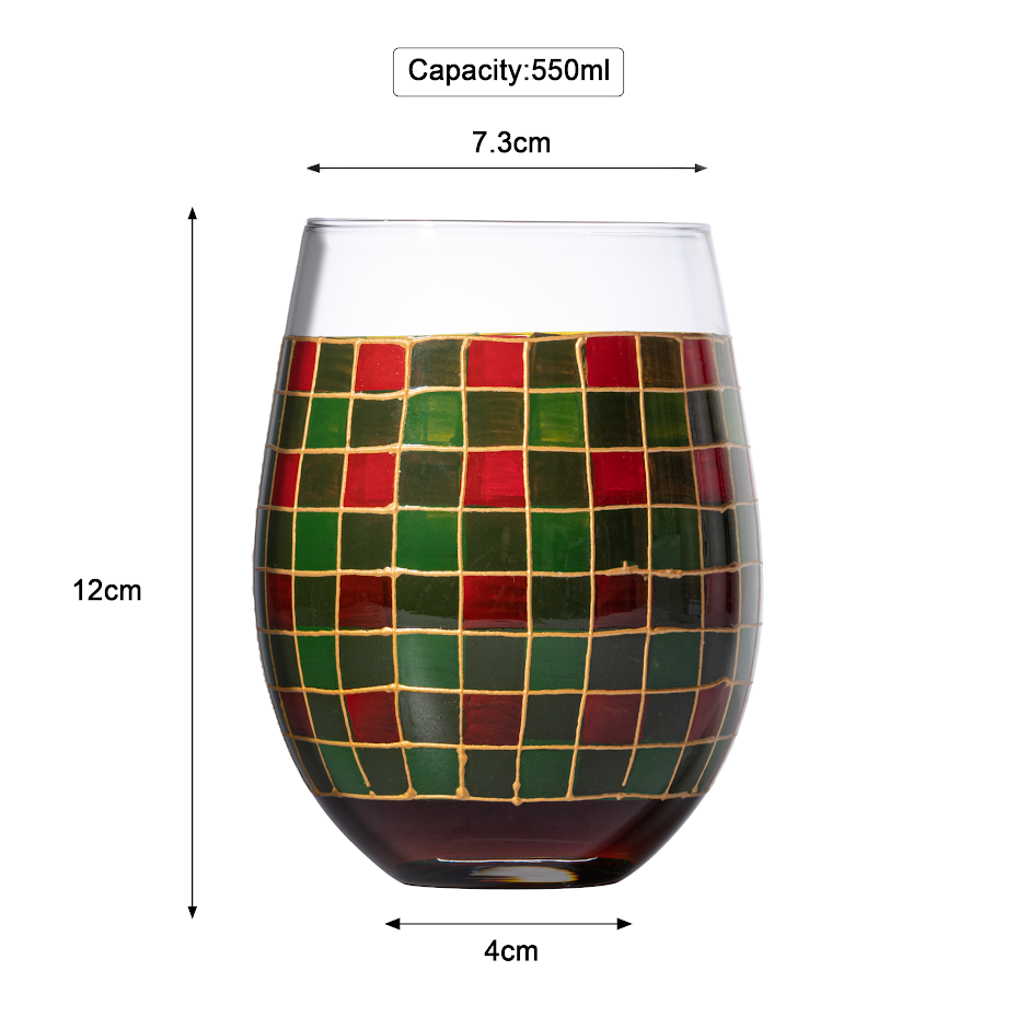 The Wine Savant Crystal New Years Artisanal Hand Painted Stemless Glasses Set of 2 - Rennesance Romantic Stain-glassed Windows - Festive Holiday Perfect for Holidays Parties, Gifts for Him & Her-4