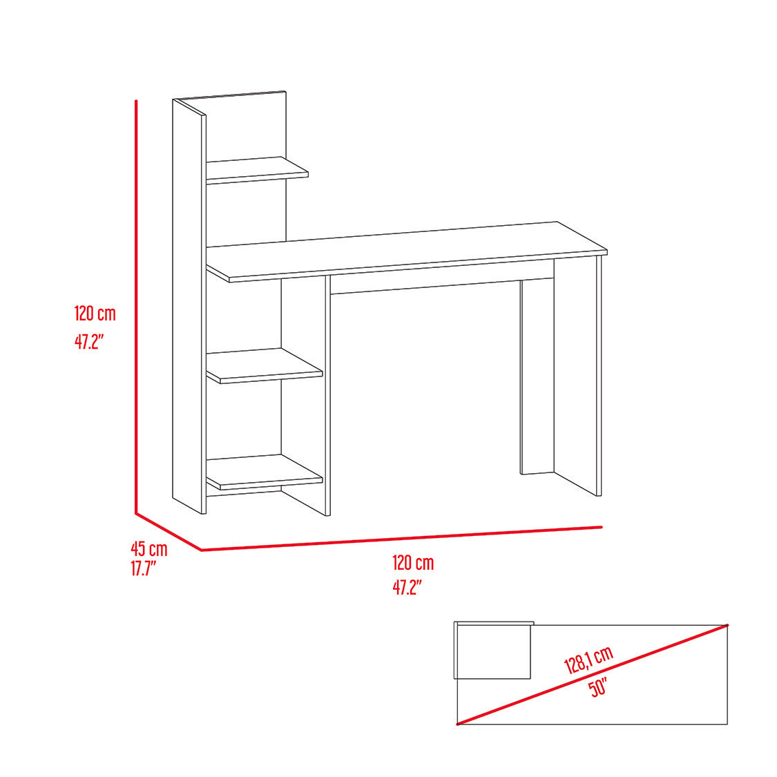 Desk Wichita, Four Shelves, Light Oak / White Finish-7