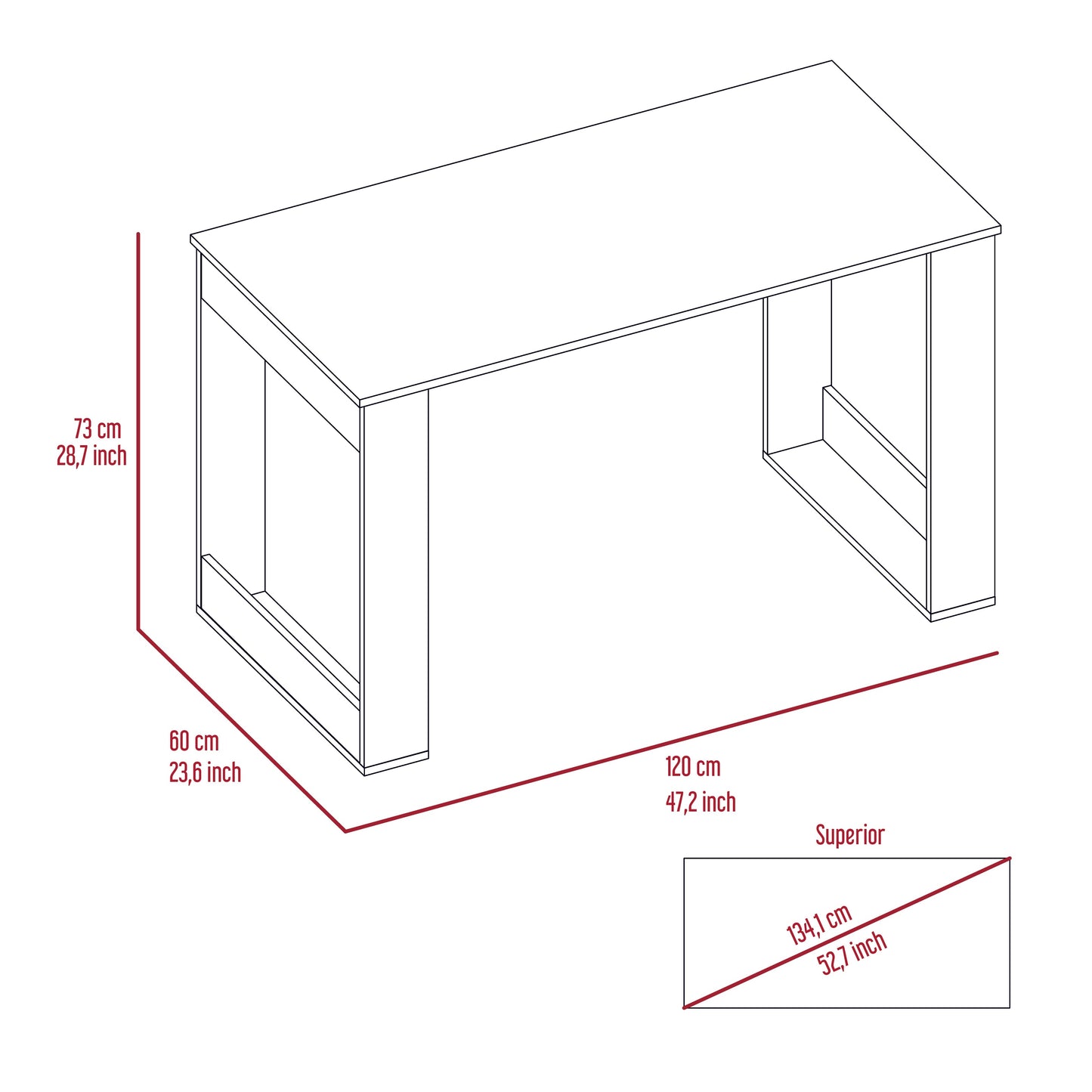 Computer Desk Albion with Ample Worksurface and Legs, Light Oak Finish-7