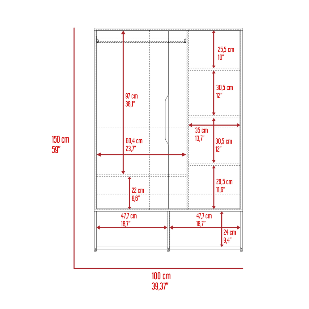 Armoire Barletta, Double Door, Hanging Rod, Light Oak / White Finish-8
