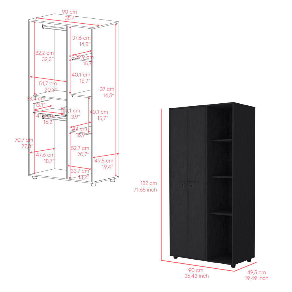 Armoire Boise, Drawer and 3 Tiered Shelves, Black Wengue Finish-6