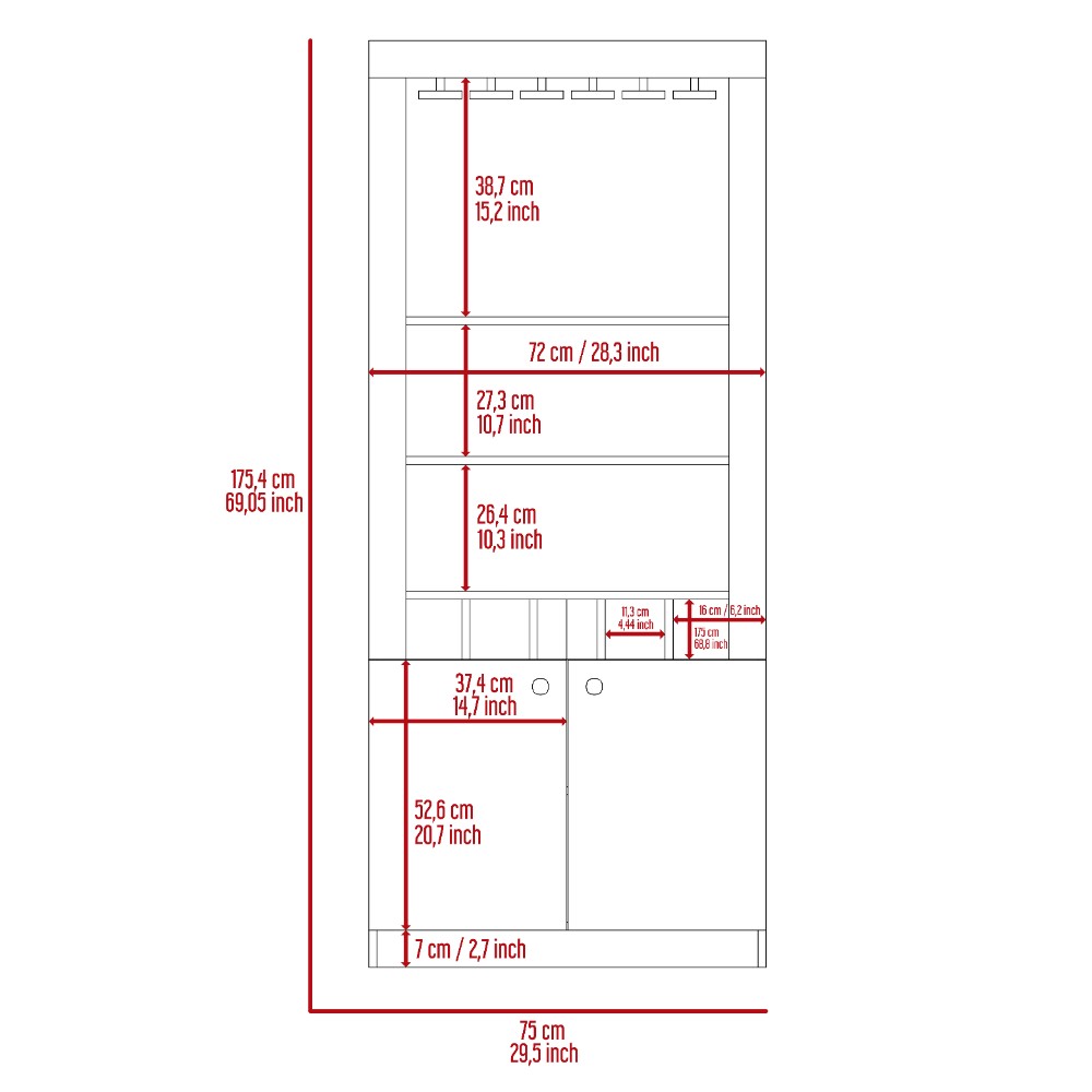 Bar Cabinet Margarita, Five Wine Cubbies, Carbon Espresso Finish-8