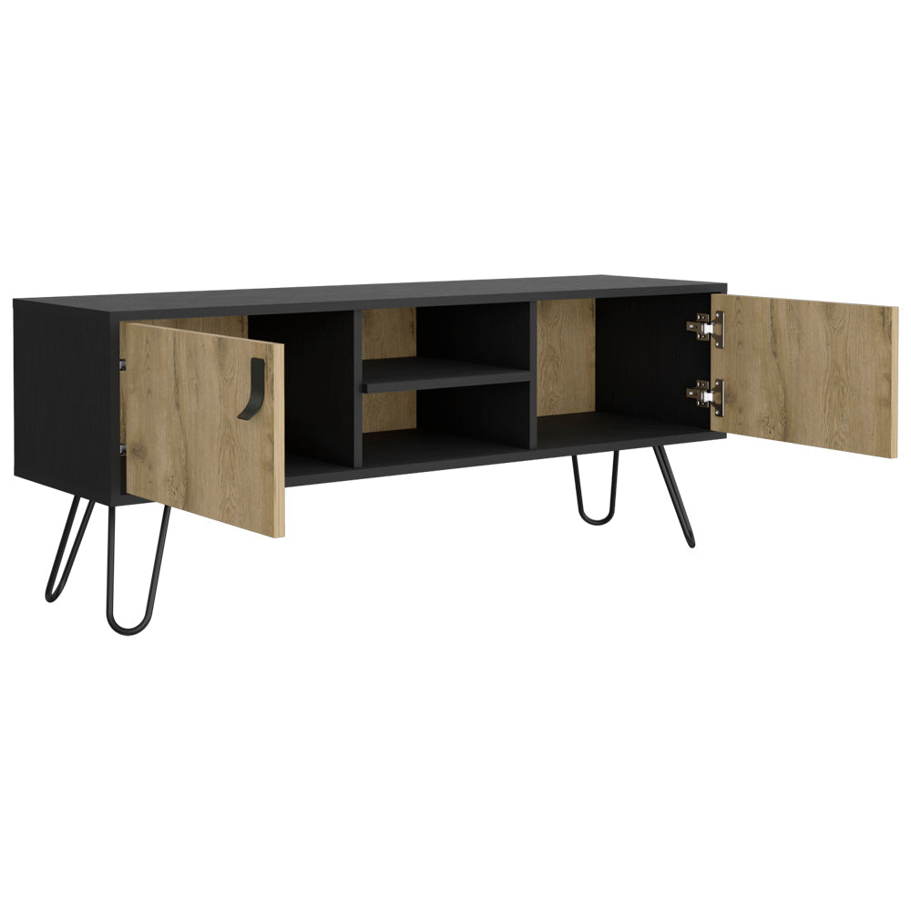 Tv Stand B Magness Sleek Storage with Cabinets & Shelves, Black/Macadamia Finish-6