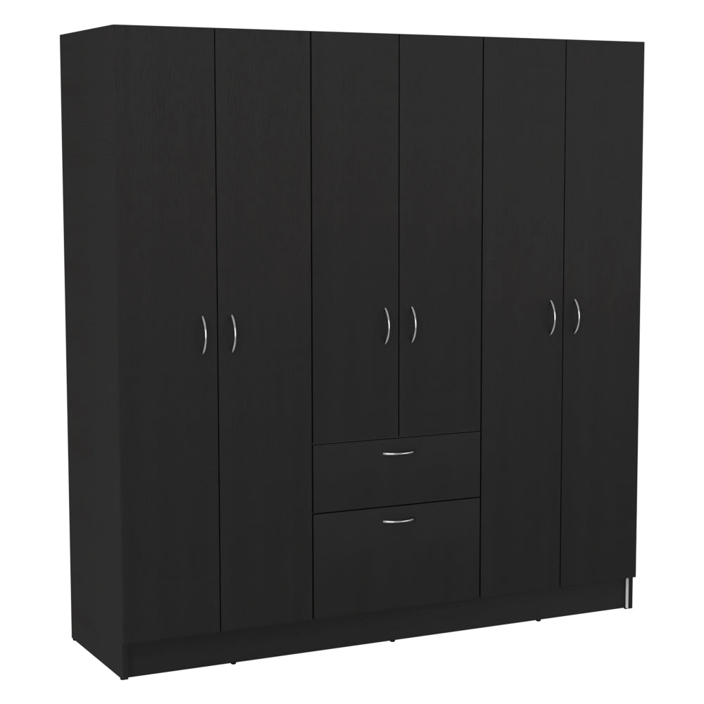 Six Doors Armoire Maya, One Drawer, Black Wengue / White Finish-5