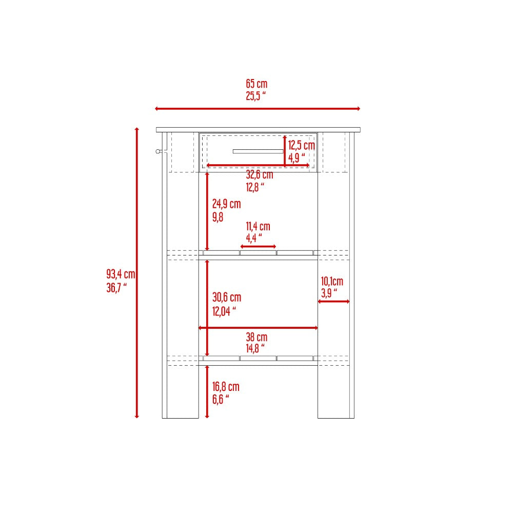 Kitchen Island 23 Inches Dozza with Single Drawer and Two-Tier Shelves, Black Wengue / Light Oak Finish-8