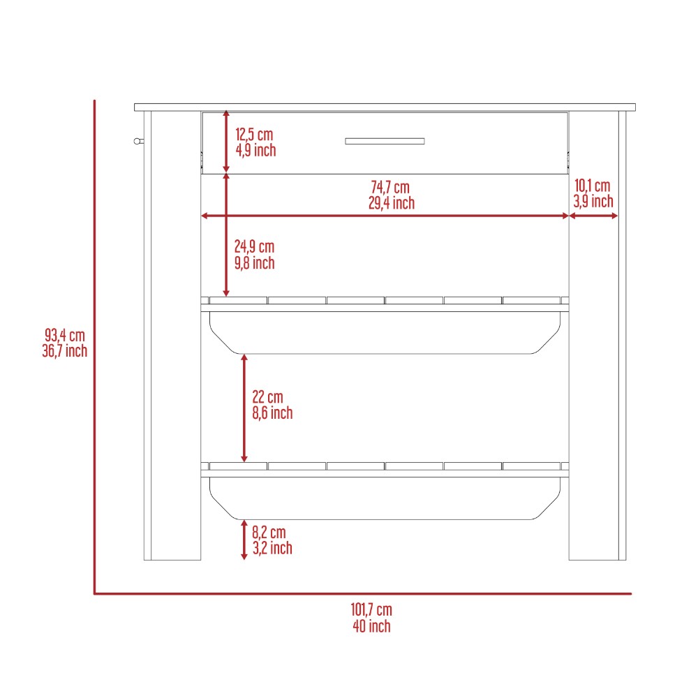 Kitchen Island 40 Inches Dozza, Two Shelves, Black Wengue / Light Oak Finish-8