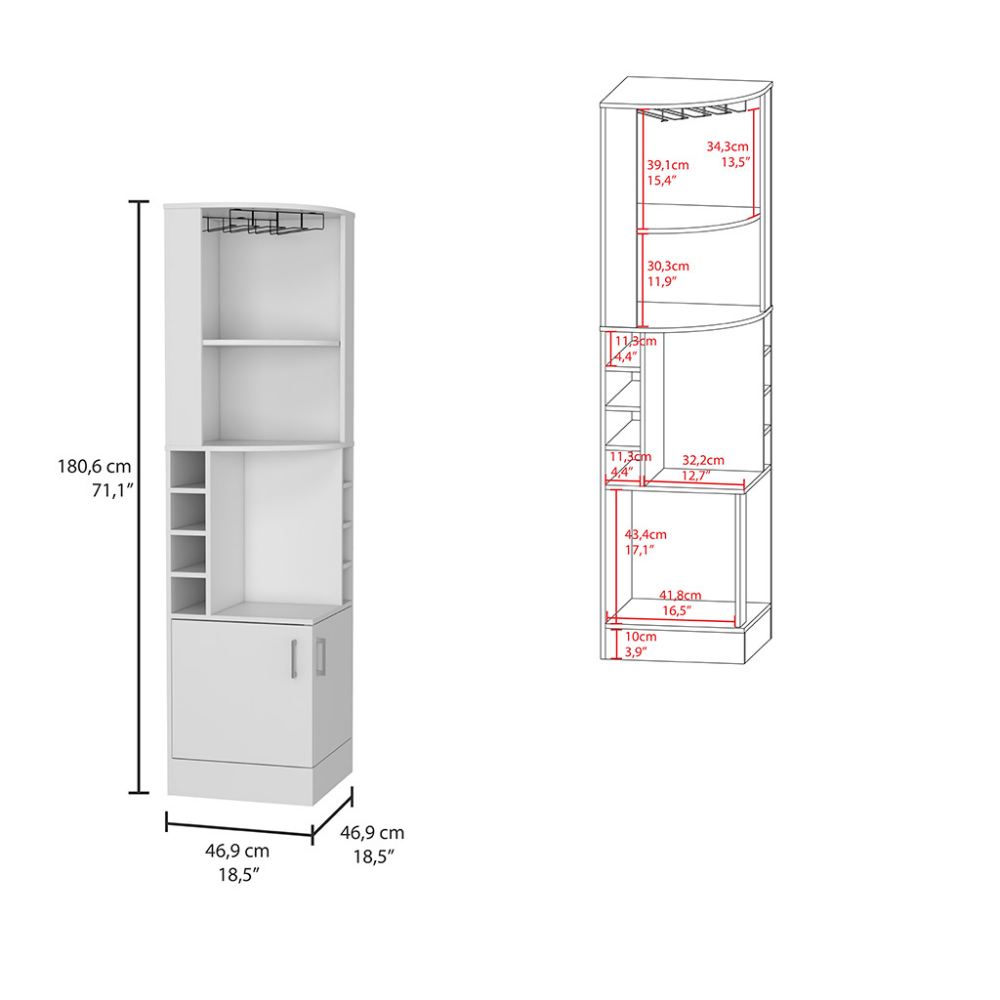 Bar Cabinet Papprika, 8 Wine Cubbies, Double Door, White Finish-6